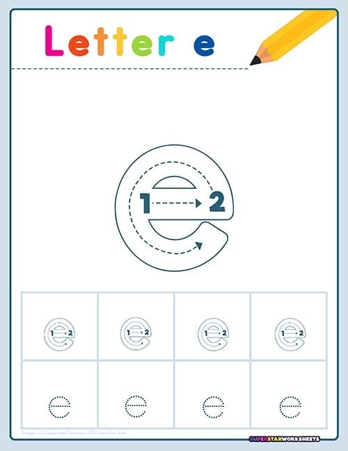 Practice Tracing the Letter E worksheet for Pre-K kids to enhance fine motor skills