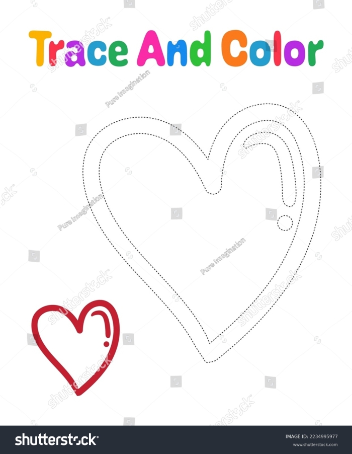 Trace the Heart Worksheet for Pre-K Students 21 A preschool student drawing and coloring a heart shape on a Life Science tracing worksheet