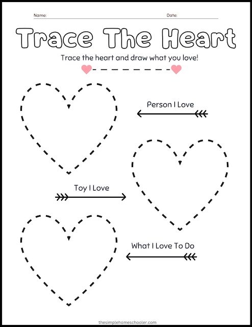 Trace the Heart activity sheet for young learners in Life Science Colorful worksheet for tracing and decorating a heart, designed for Pre-K children