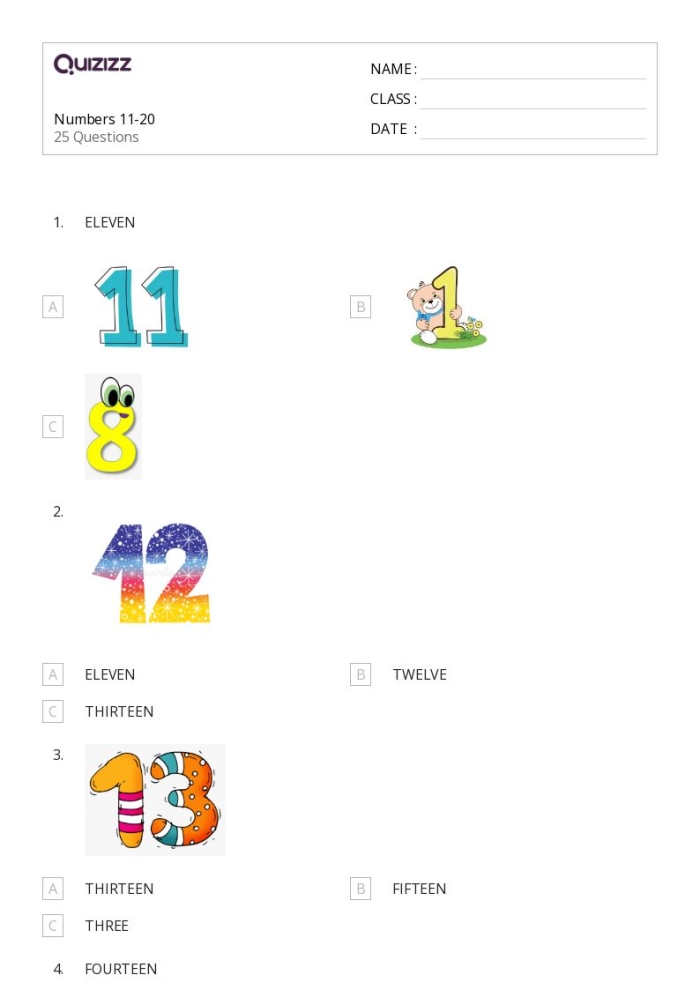 First grade worksheet for practicing tracing and writing numbers eleven through twenty