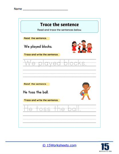 Trace the Sentences worksheet for preschoolers to enhance early literacy skills