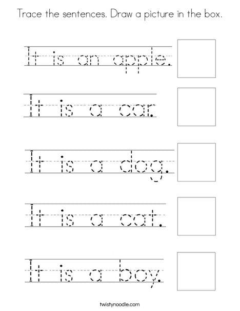 Worksheet for tracing sentences designed for preschool and kindergarten students