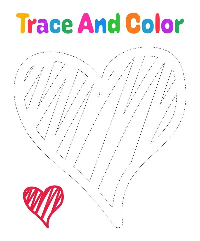 Trace the Heart worksheet for young learners in Life Science Children's heart drawing and decoration worksheet for Pre-K students