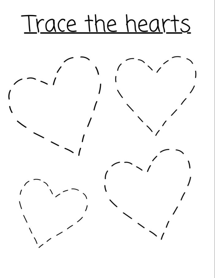 Trace the Heart worksheet for young learners in Life Science Children's heart drawing and decoration worksheet for Pre-K students