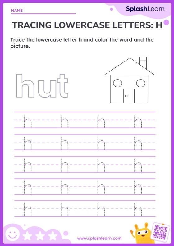 Handwriting practice sheet featuring lowercase letter tracing activities Tracing worksheet for lowercase letters h, m, and n for Pre-K students