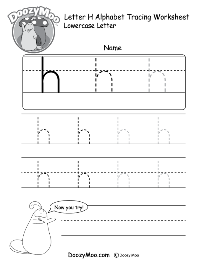 Handwriting practice worksheet for young learners focusing on lowercase letters h, m, n Tracing worksheet for lowercase letters h, m, and n designed for Pre-K students