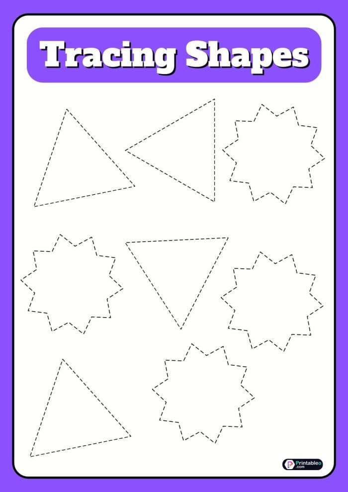 Pre-K student worksheet for practicing tracing circles squares triangles and rectangles