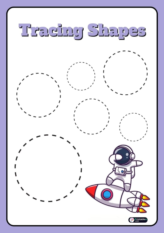 Tracing worksheet featuring basic shapes like circles, squares, triangles, and rectangles for preschoolers