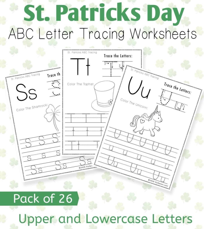 Shamrock worksheet for tracing and coloring, perfect for Pre-K St. Patrick's Day fun