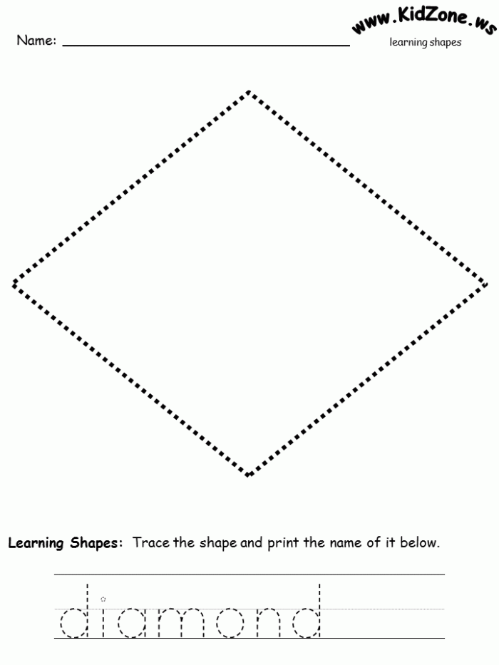 Tracing Diamonds worksheet designed for preschool handwriting practice