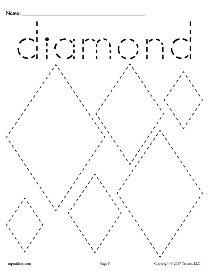 Tracing Diamonds worksheet designed for preschoolers to enhance handwriting skills