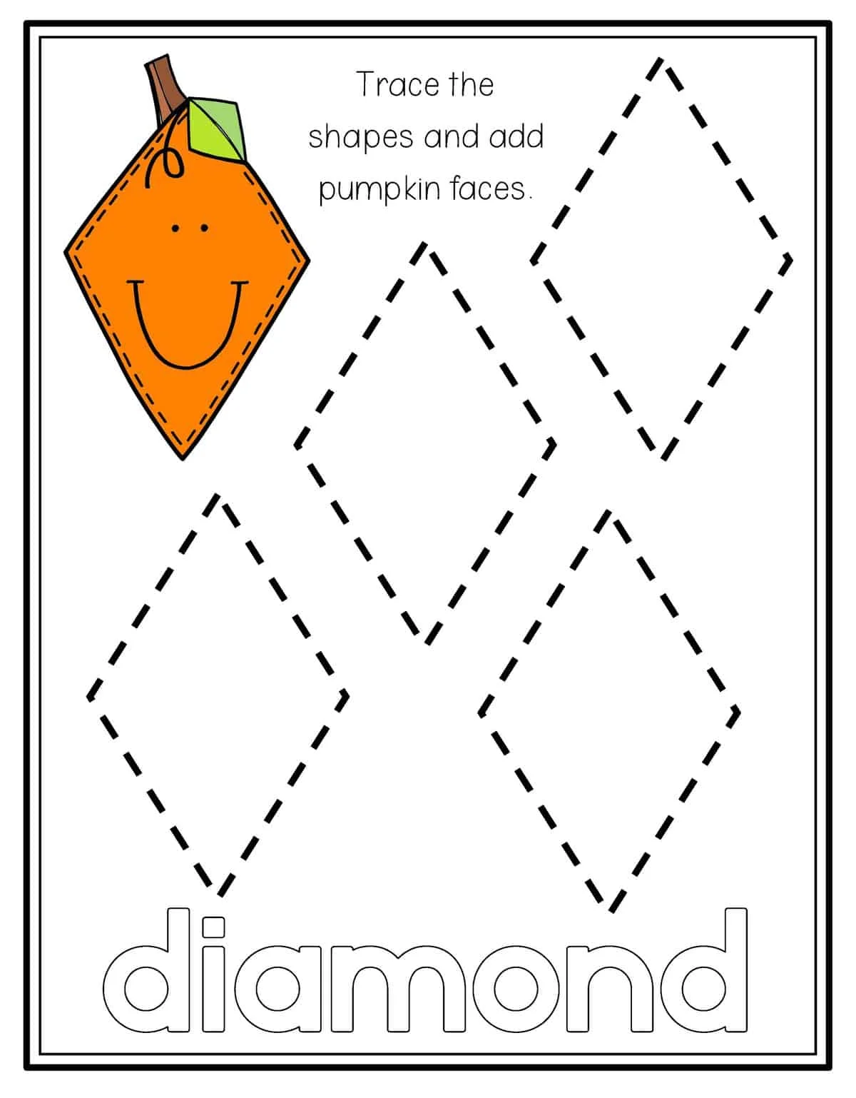 Tracing Diamonds worksheet designed for preschool handwriting practice