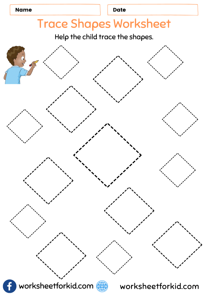 Tracing Diamonds worksheet designed for preschool handwriting practice
