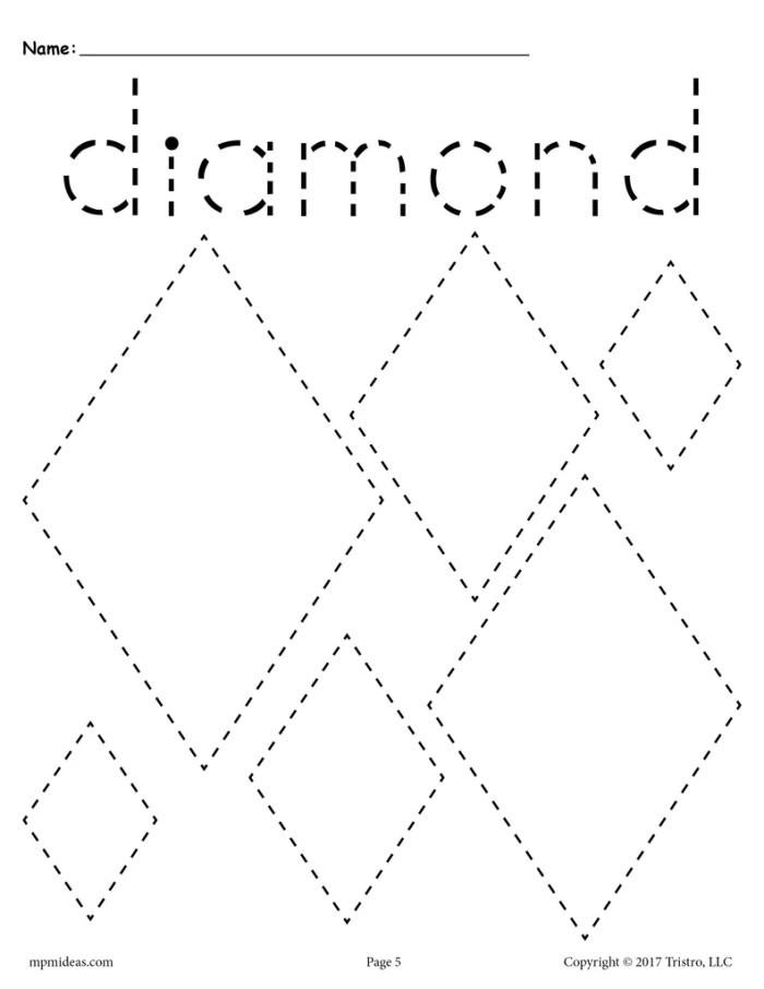 Tracing Diamonds worksheet designed for preschoolers to enhance handwriting skills