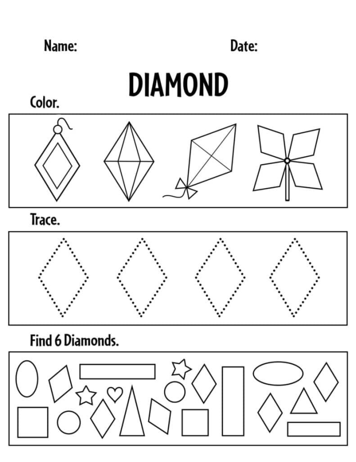 Tracing Diamonds worksheet for preschoolers to enhance handwriting skills and learn letters