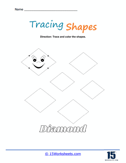 Tracing Diamonds worksheet designed for preschool handwriting practice