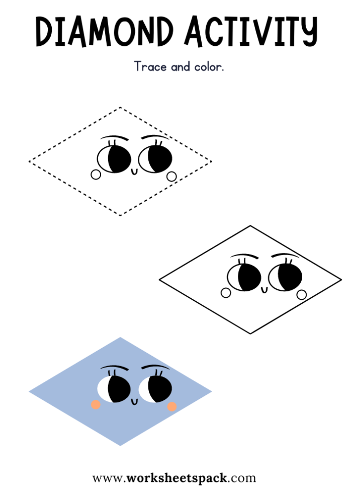 Tracing Diamonds worksheet for preschoolers to improve handwriting and shape recognition