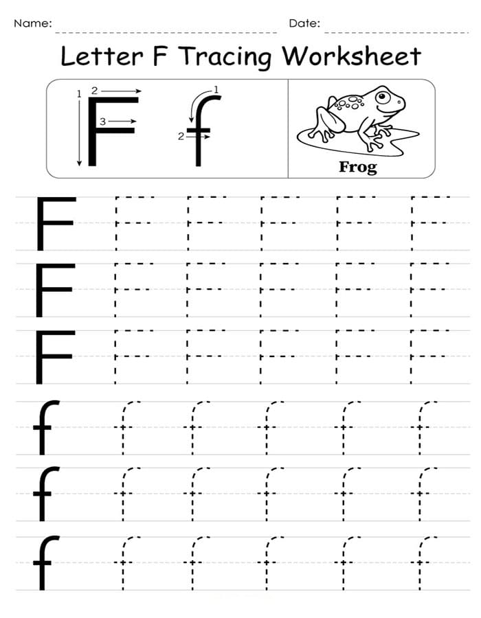 Practice Tracing the Letter F worksheet for Pre-K students Worksheet for tracing the letter F designed for preschool children to enhance fine motor skills