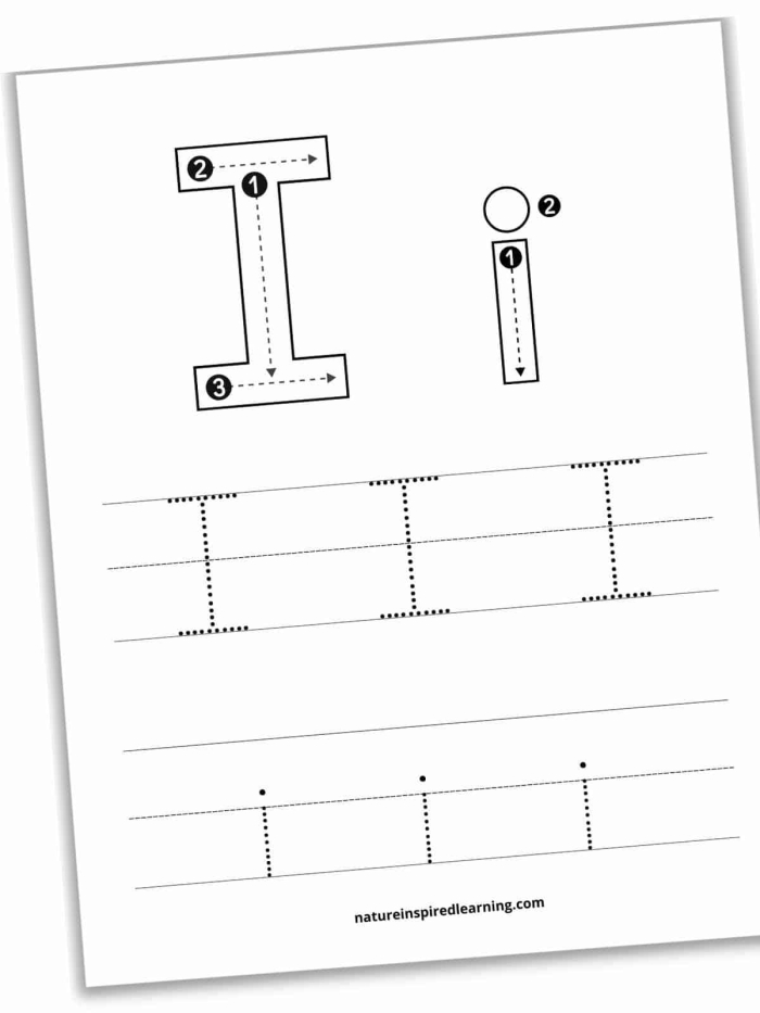 Practice Tracing the Letter I worksheet for early writing development Worksheet for tracing the letter I to enhance fine motor skills in pre-K children