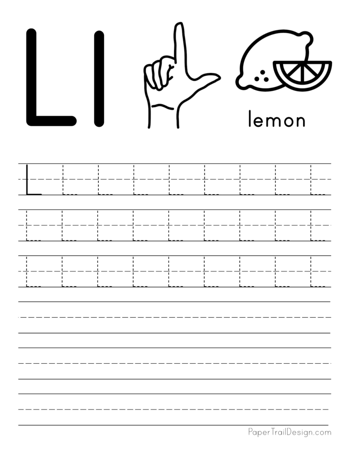 Worksheet for practicing tracing the letter L for pre-K children to enhance fine motor skills
