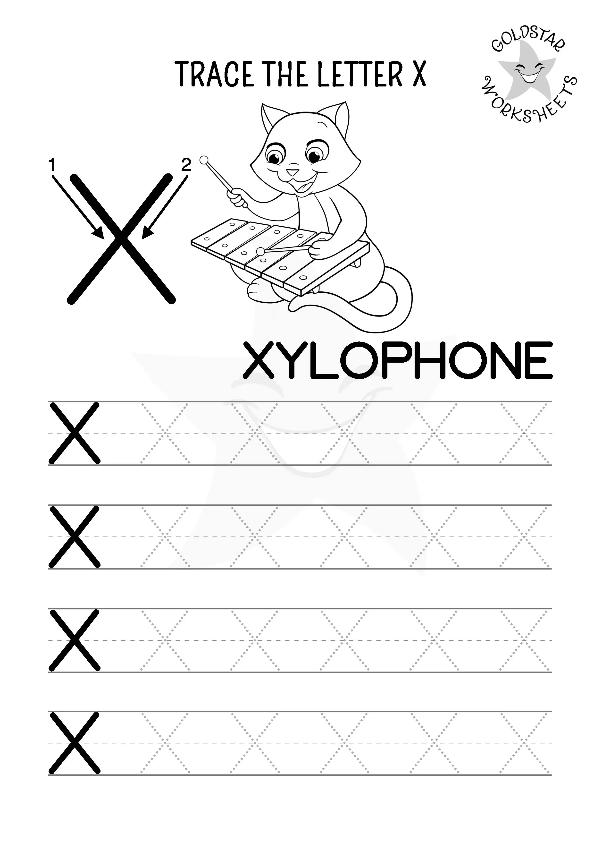 Worksheet for tracing the letter X designed for pre-kindergarten students to enhance fine motor skills