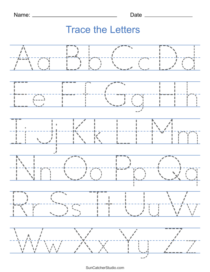Tracing letters I, H, and T on a worksheet designed for Pre-K students to enhance handwriting skills