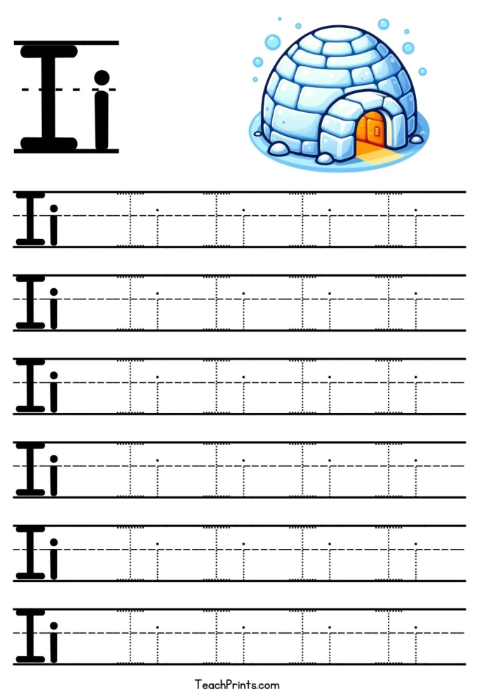 Tracing letters I, H, and T worksheet for preschoolers to enhance handwriting skills