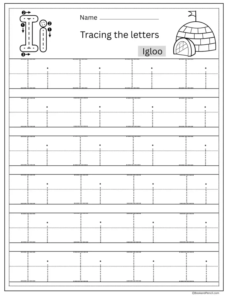 Tracing letters I, H, T worksheet designed for Pre-K students to improve handwriting skills