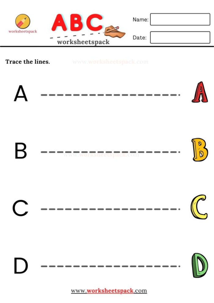 Children's tracing lines worksheet featuring leaves transitioning to the ground during fall