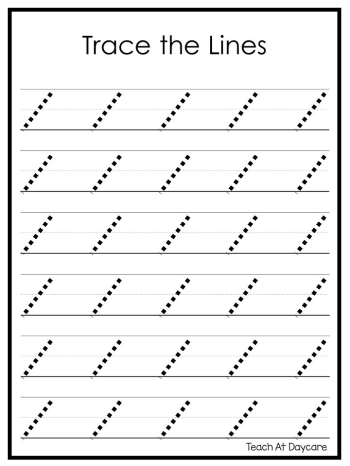 Children tracing straight lines from colorful fall leaves to the ground in a seasonal worksheet