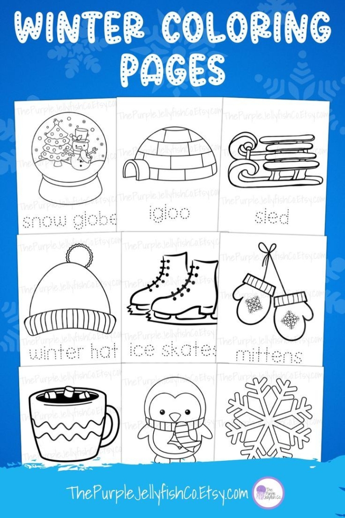 Pre-K student tracing zigzag and straight lines on a winter snow sled worksheet
