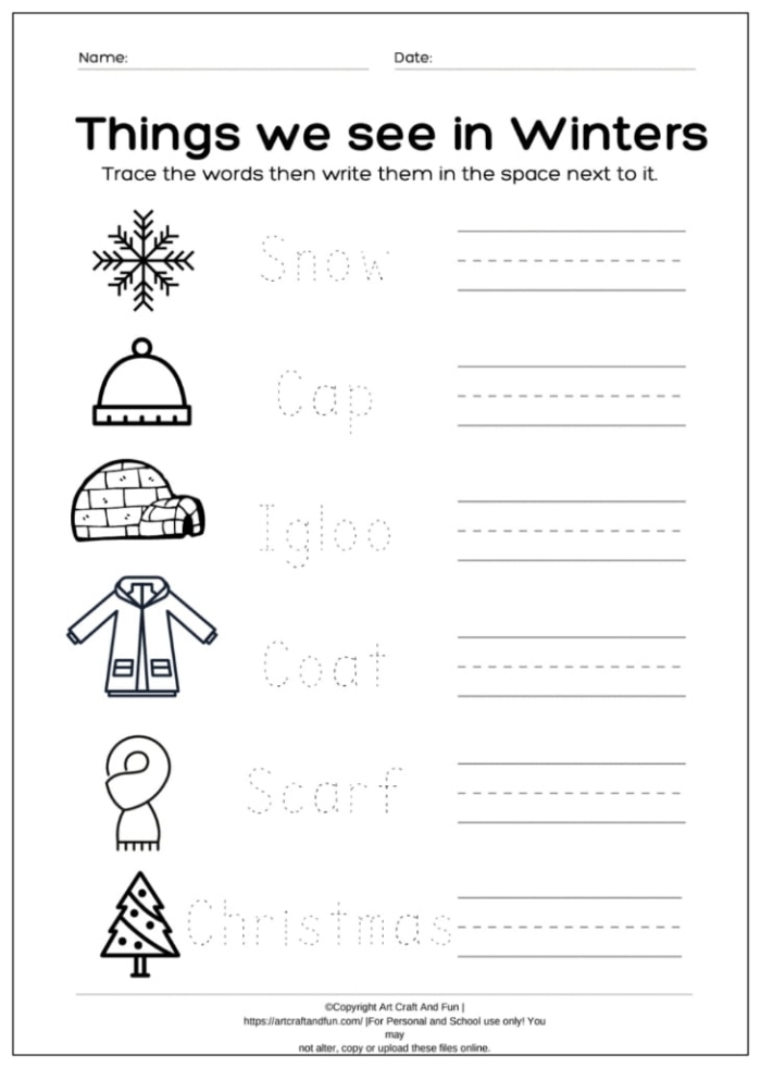 Pre-K worksheet with a snow sled graphic for children to practice tracing lines and developing fine motor skills
