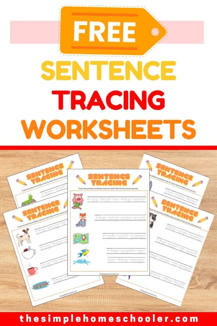 Worksheet showing preschoolers tracing simple sentences to enhance handwriting skills