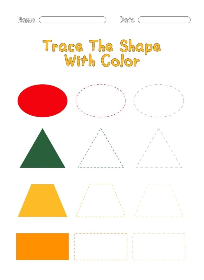 Tracing worksheet featuring basic shapes for preschoolers
