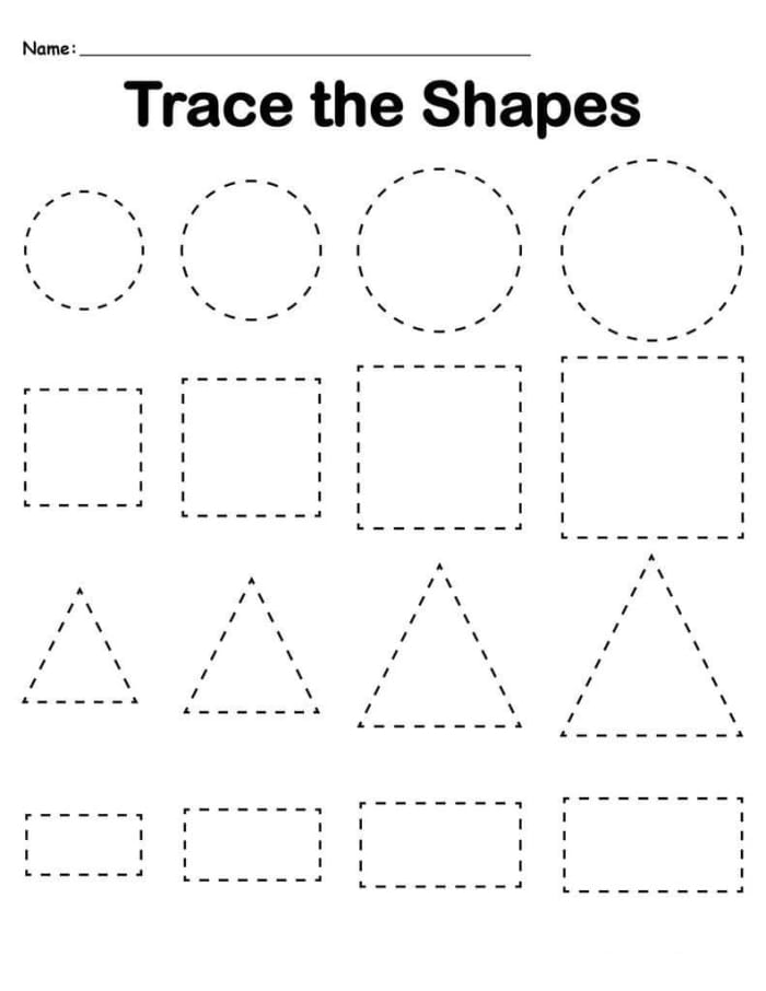 Tracing worksheet featuring basic shapes for preschoolers