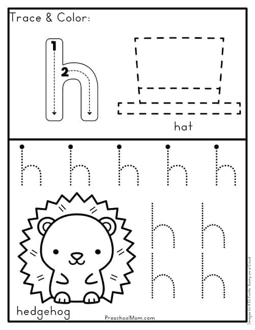 Handwriting practice sheet for preschoolers focusing on letter formation Tracing worksheet for lowercase letters h, m, and n designed for young learners