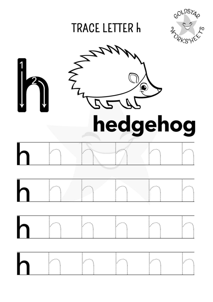 Handwriting practice sheet featuring tracing for the letters h, m, and n for young learners Tracing worksheet for lowercase letters h, m, and n to help Pre-K kids improve handwriting skills