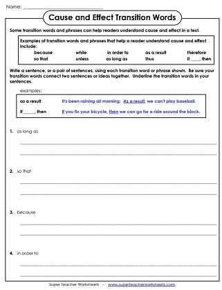 Linking Ideas with Transition Words Worksheet 24 for Grade 3 Students Third grade students practicing linking ideas with transition words worksheet 24