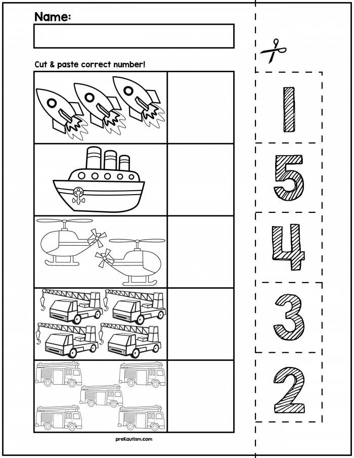 Preschooler cutting out and pasting different transportation vehicles into their correct historical landscape