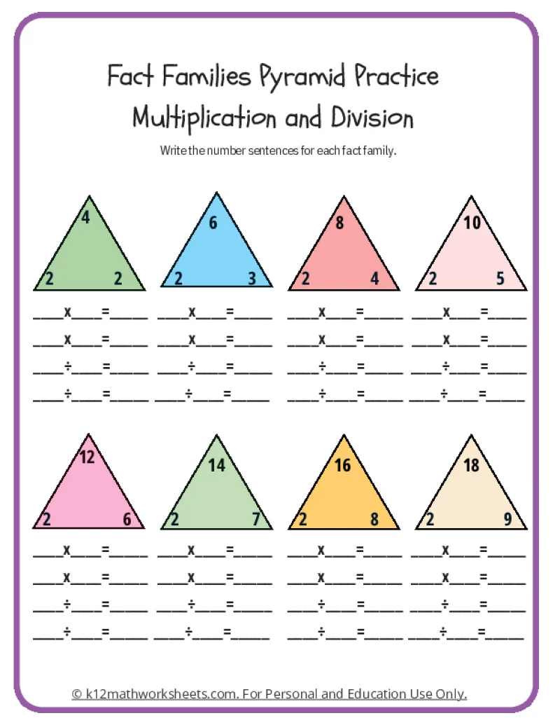 Third Grade Fractions Worksheet on Transportation Fact Families Transportation-themed worksheet for third graders practicing multiplication and division fact families