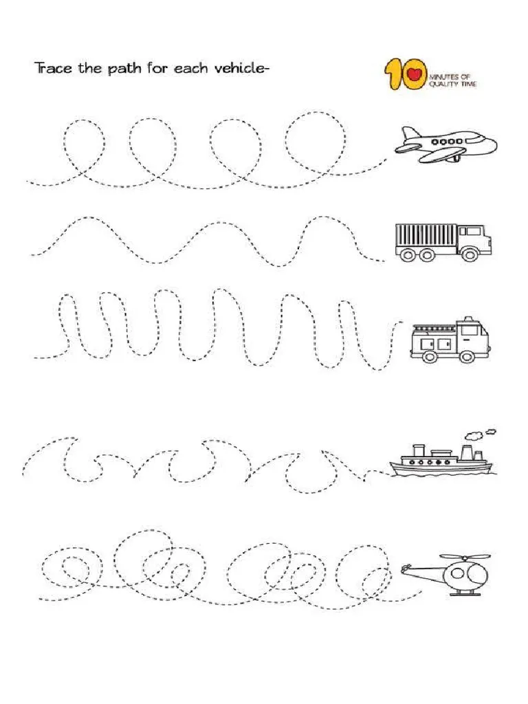 Colorful Transportation Cut-and-Paste worksheet for preschoolers to learn about vehicle placement