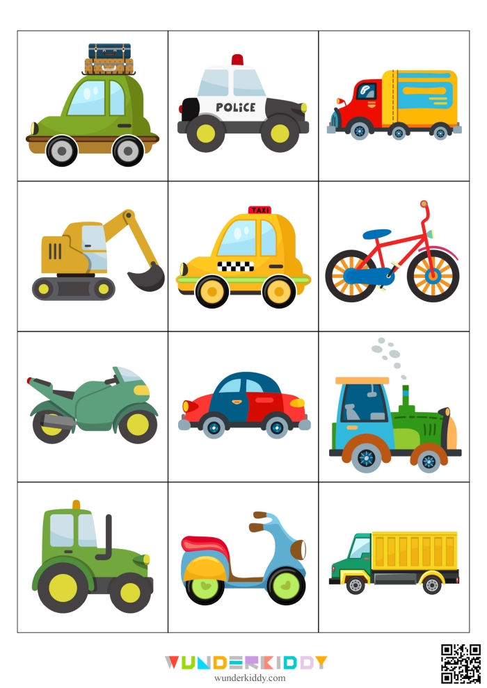 Transportation Patterns Activity 11 - Vehicle Sequencing Exercise for Young Learners Colorful transportation vehicles arranged in a repeating sequence for pre-K students to identify the next item in the pattern