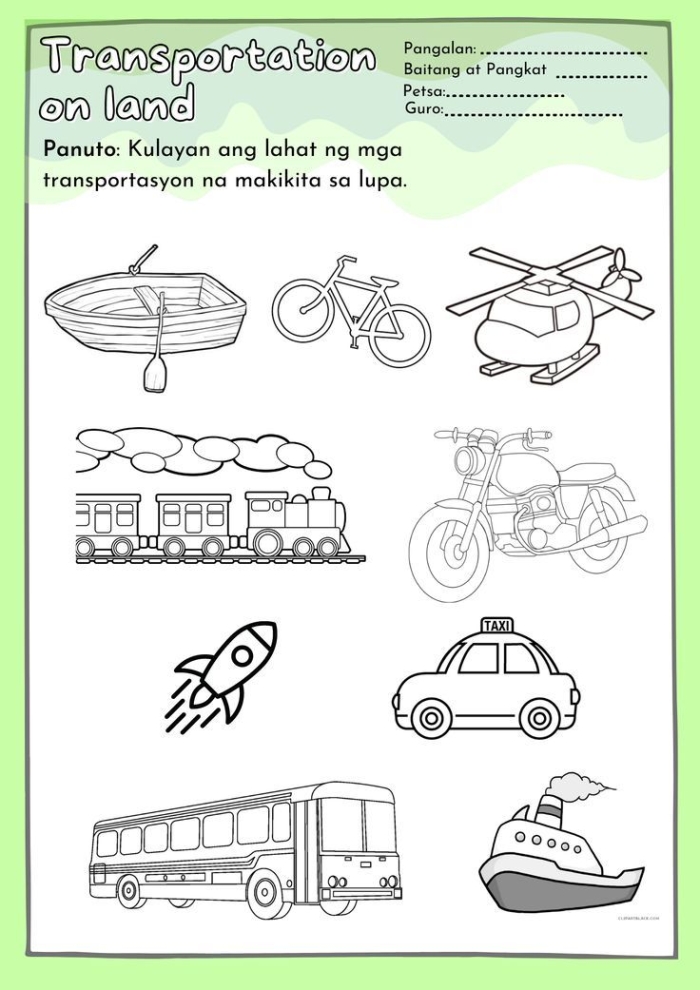 Transportation Patterns Practice Worksheet 22 for Early Learners Colorful transportation vehicles arranged in repeating patterns for pre-kindergarten learners to complete