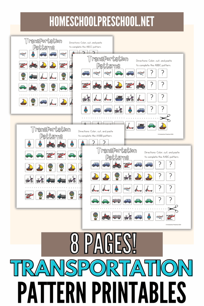 Transportation Patterns Worksheet 25 Multiplication Practice for Preschoolers Pre-K transportation patterns worksheet featuring cute vehicles to help students practice early multiplication and sequencing