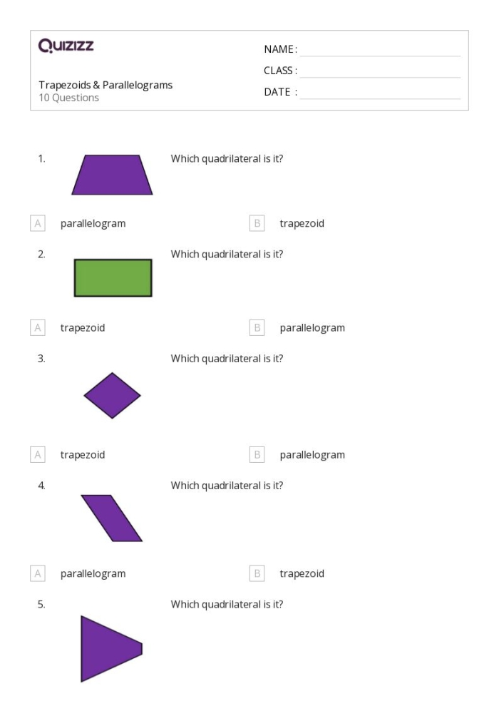 Trapezoids and Parallel Lines Worksheet 22 Third grade geometry worksheet featuring trapezoids and exercises on identifying parallel lines