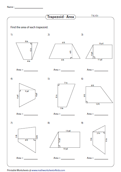 Third grade worksheet illustrating trapezoid perimeter calculations for students