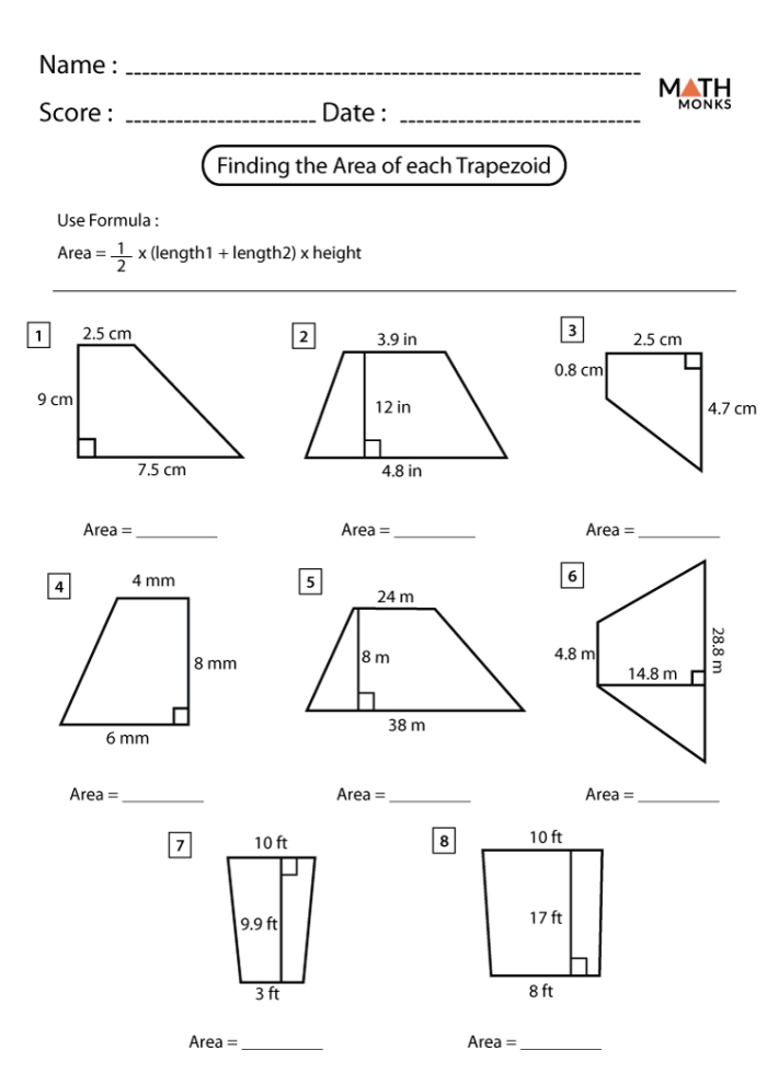 Kids working on a Trapezoid Perimeters worksheet, calculating side lengths for various shapes