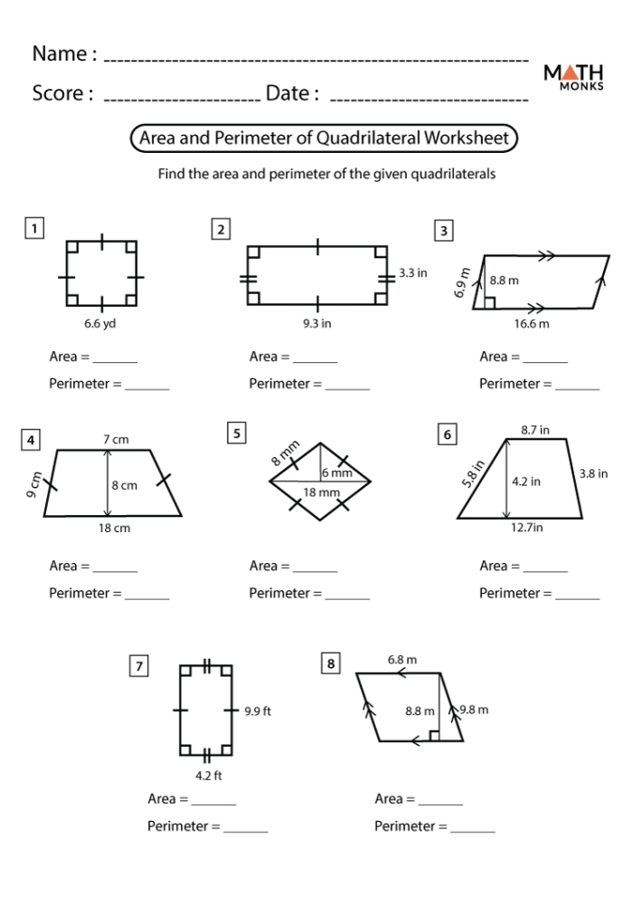 Trapezoid Perimeters worksheet for third graders focusing on calculating side lengths