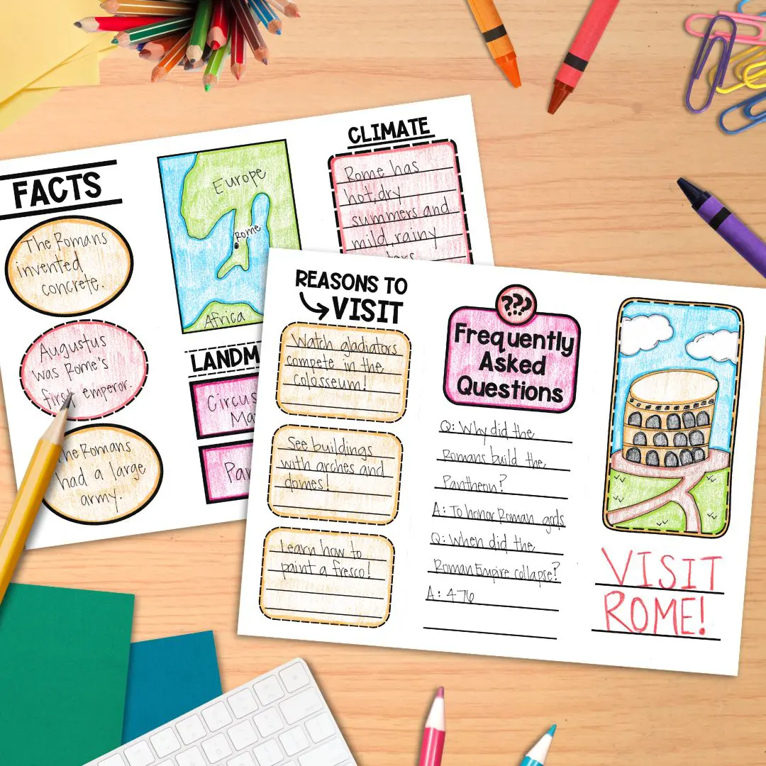 Create a Travel Brochure for Any City worksheet for fourth graders Worksheet featuring a travel brochure project for fourth-grade students researching a city