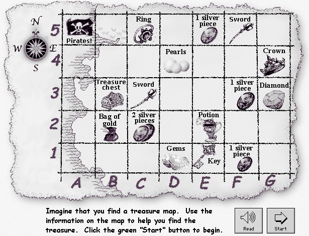 Second grade student using a treasure map grid worksheet to practice reading sight words